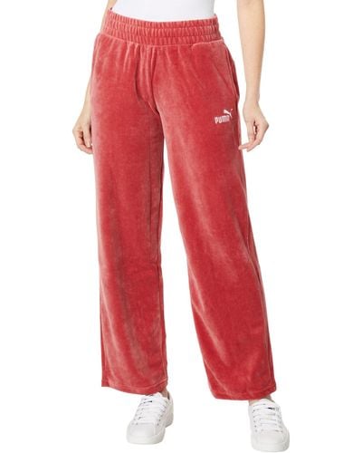 PUMA Essentials Elevated Velour Straight Pants - Red