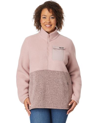 L.L. Bean Plus Size Sweater Fleece Sherpa Hybrid Color-block - Pink