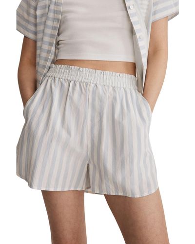 Madewell Pull-on Shorts In Striped Signature Poplin - White
