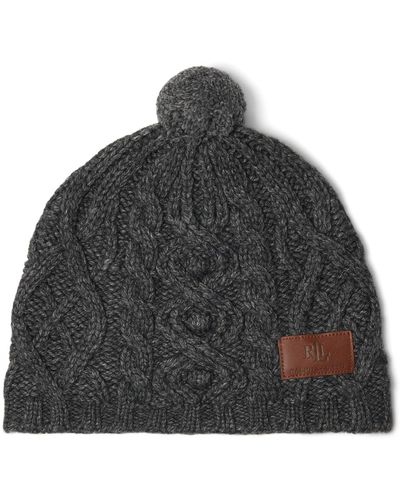 Lauren by Ralph Lauren Cable Knit Beanie With Pom - Black