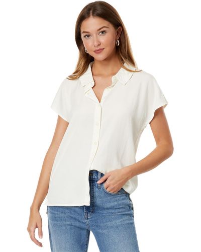 Mod-o-doc Stone Washed Short Sleeve Button-down Hi-lo Blouse - White