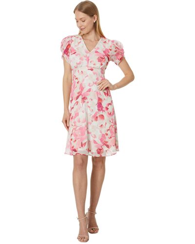 Calvin Klein Short Chiffon Dress With Puff Sleeve - Pink