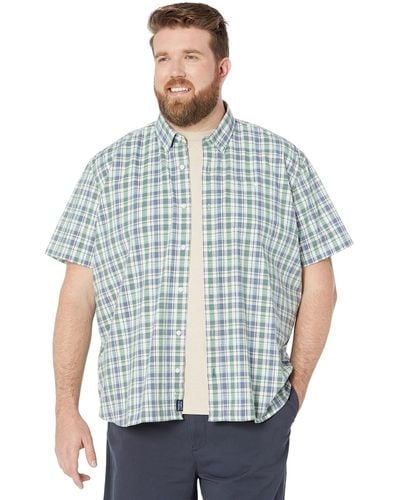 L.L. Bean Comfort Stretch Chambray Shirt Short Sleeve Traditional Fit Plaid - Green