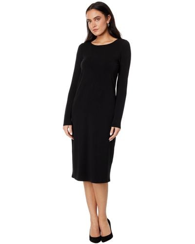 Eileen Fisher Petite Jewel Neck Slim Full Length Dress - Black