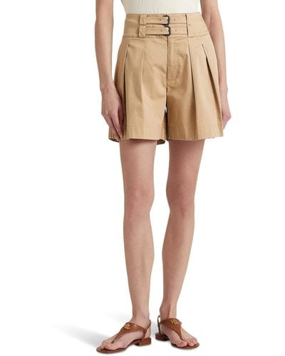 Lauren by Ralph Lauren Pleated Sateen High-rise Shorts - Natural