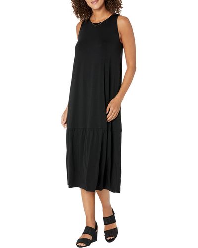 Eileen Fisher Calf Length Tiered Dress - Black