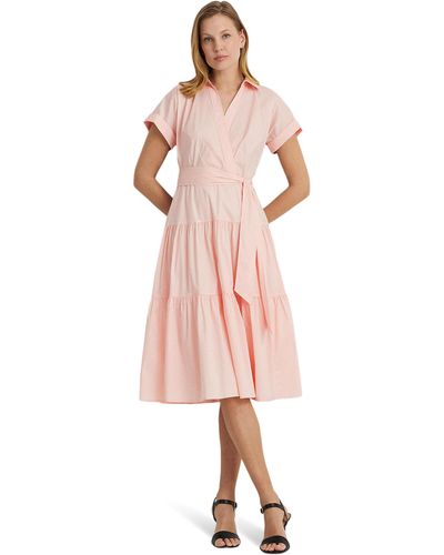 Lauren by Ralph Lauren Belted Cotton-blend Tiered Dress - Pink