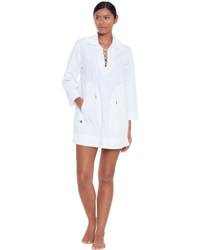 Lauren by Ralph Lauren Lace Up Tunic Cover Up - White