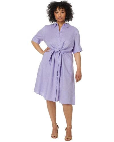 Lauren by Ralph Lauren Plus-size Tie-front Linen Shirtdress - Purple