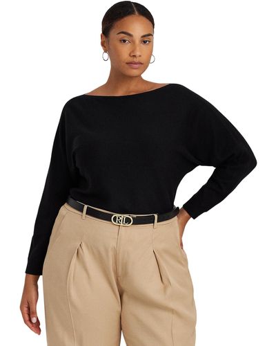 Lauren by Ralph Lauren Plus-size Cotton-blend Dolman-sleeve Sweater - Black
