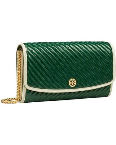 Tory Burch Robinson Patent Puffy Quilted Chain Wallet - Green