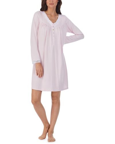 Eileen West Sweater Knit Long Sleeve Short Gown - Pink