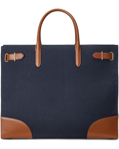 Lauren by Ralph Lauren Print Canvas Large Devyn Tote Bag - Blue