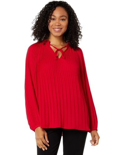 Vince Camuto Pleated Raglan Mock Neck Blouse - Red