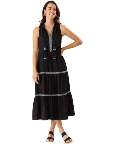 Tommy Bahama Cotton Clip Embellished Split-neck Dress Cover-up - Black