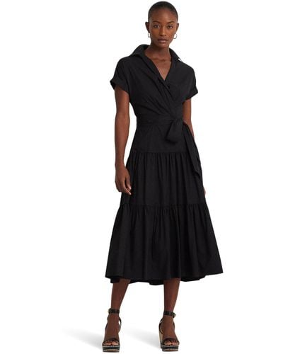 Lauren by Ralph Lauren Belted Cotton-blend Tiered Dress - Black