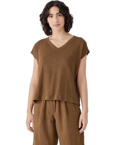 Eileen Fisher V Neck Square Tee - Brown