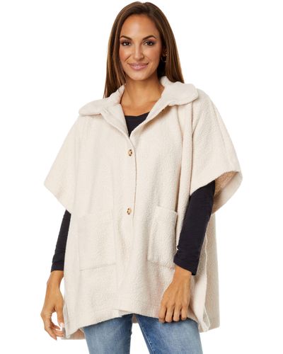 Mod-o-doc Boucle Shawl Neck Poncho With Patch Pockets - Natural