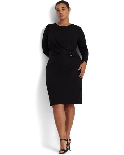 Lauren by Ralph Lauren Plus Size Jersey 3/4 Sleeve Dress - Black