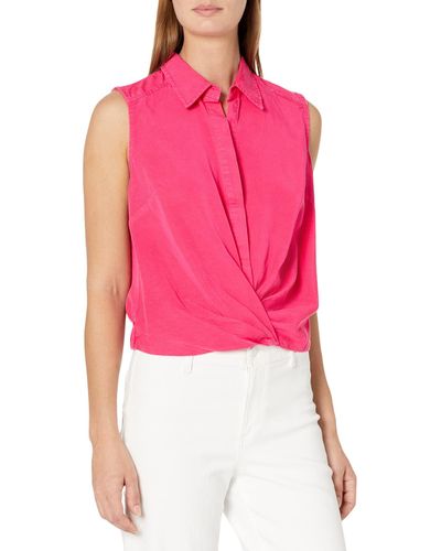 Kut From The Kloth Renata Front Twist Sleeveless Blouse W/ Collar - Red
