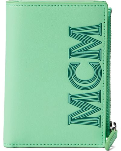 MCM Chain Leather Slim Wallet With Snap - Green