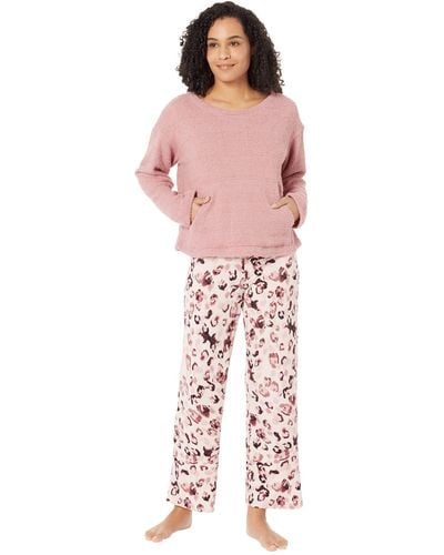 Hue Animal Fluffy Chenille Pajama Set - Pink