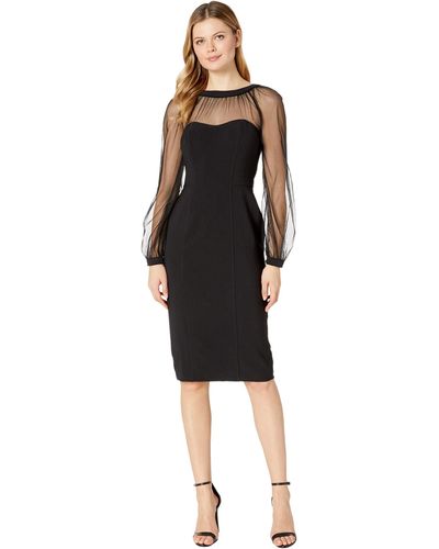 Maggy London Mystic Crepe Cocktail Sheath With Mesh Illusion Sleeve - Black