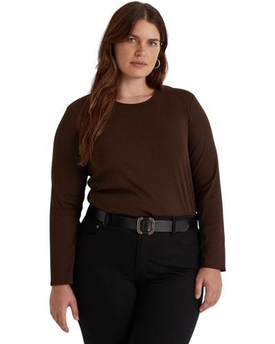 Lauren by Ralph Lauren Plus Size Cotton-blend Long Sleeve Top - Brown