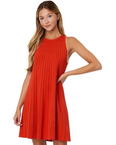English Factory Pleated A-line Knit Mini Dress - Red