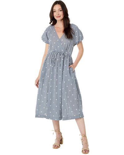 Madewell Embroidered Gingham Faux-wrap Tie-waist Midi Dress - Blue