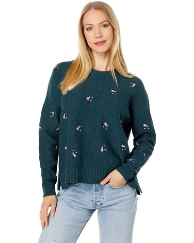 Madewell Embroidered Cross-stitch Floral Pullover Sweater - Blue