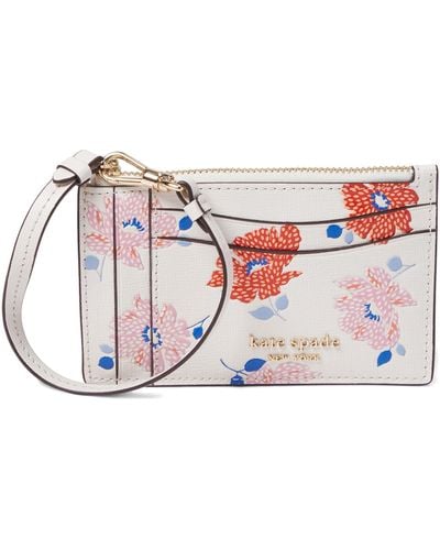Kate Spade Morgan Dotty Floral Emboss Saffiano Leather Coin Card Case Wristlet - White