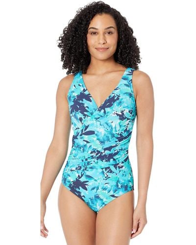 L.L. Bean Slimming Swimwear Tanksuit Print - Blue