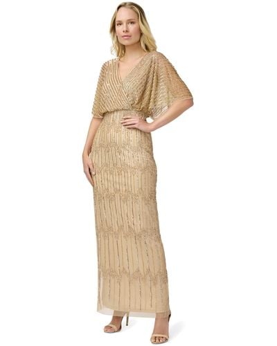 Adrianna Papell Long Beaded Blouson Mother Of The Bride Gown - Natural