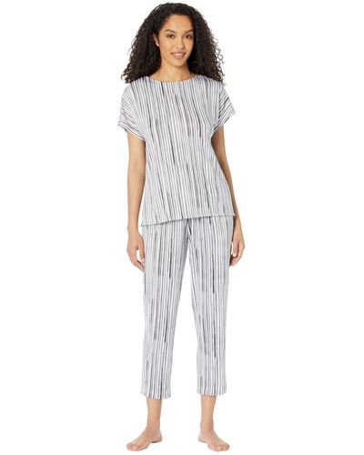 Donna Karan Long Sleeve Sleep Top And Crop Pants - Multicolor