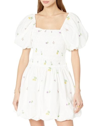 English Factory Floral Embroidery Smocked Dress - White