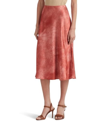 Lauren by Ralph Lauren Tie-dye Print Satin Skirt - Red