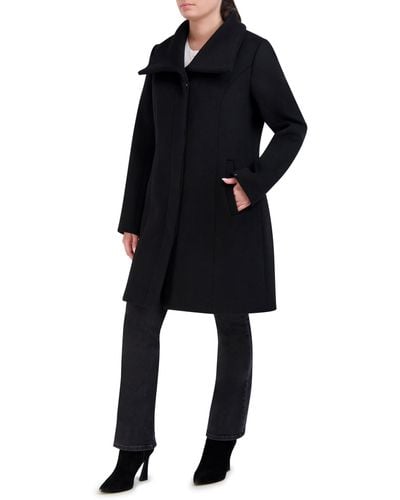 Cole Haan Double Face Wool Button-up Coat With Convertible Collar - Black