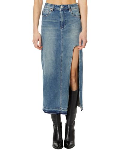 Blank NYC Denim Skirt With High Slit And Released Hem Finish In Shape Up - Blue