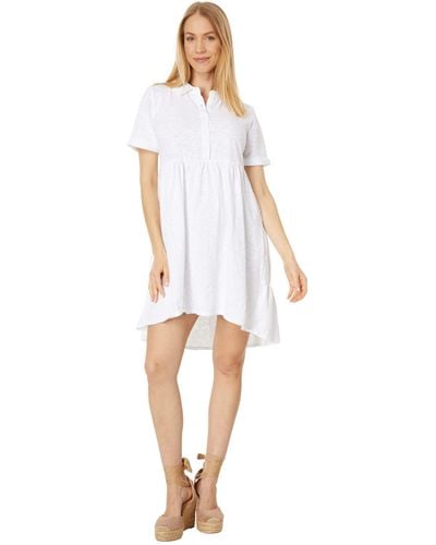 Mod-o-doc Slub Jersey Roll-up Sleeve Tiered Back Dress - White