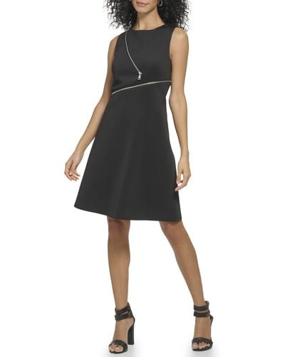 DKNY Sleeveless Shift With Asymmetrical Zipper Dress - Black