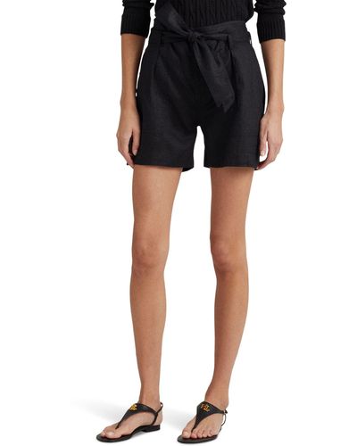 Lauren by Ralph Lauren Belted Linen Shorts - Black