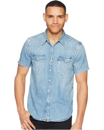 Levi's Premium Premium Barstow Western Short Sleeve Denim Shirt - Blue