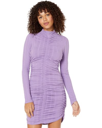 Monrow Flat Rib Mock Shirred Dress - Purple