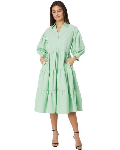 English Factory V-neckline Puff Sleeve Midi Dress - Green