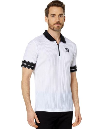 Karl Lagerfeld Textured Cooling Nylon Performance Polo With Logo Sleeves - White