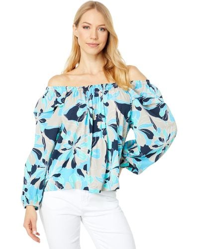 Tommy Hilfiger Off-the-shoulder Floral Ruffle Shirt - Blue