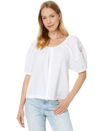 Madewell Embroidered Puff-sleeve A-line Top In Poplin - White