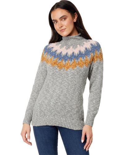 L.L. Bean Cotton Ragg Sweater Funnel Neck Pullover Fair Isle - Gray