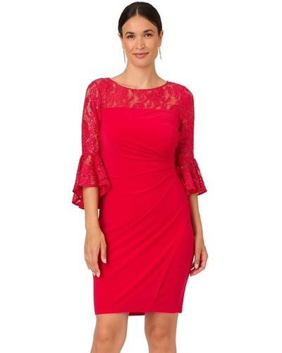 Adrianna Papell Belle Sleeve Stretch Lace And Jersey Cocktail Dress - Red
